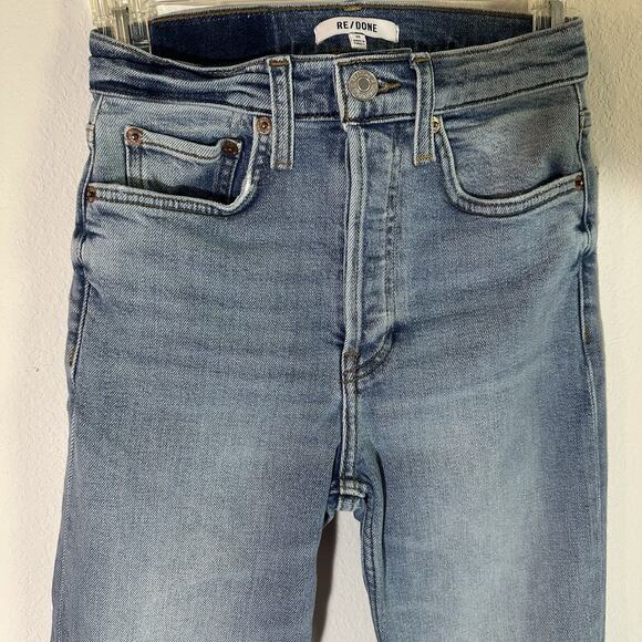 Re/Done Jeans 70s Stovepipe Raw Hem Sz 25 Indie Hipster Stretchy Straight Button - Picture 6 of 10